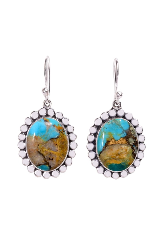 Copper Turquoise - Pilot Mountain 925 Sterling Silver Earring V454, Drop/Dangle Earring, Blue Earring, Oval Earring, Gift For Her, Turquoise Earring