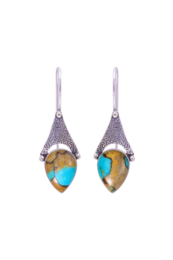 Copper Turquoise - Pilot Mountain 925 Sterling Silver Earring V9674, Drop/Dangle Earring, Blue Earring, Pear Earring, Gift For Her, Turquoise Earring