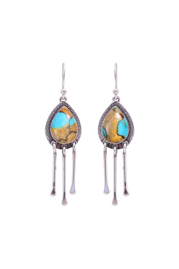Copper Turquoise - Pilot Mountain 925 Sterling Silver Earring V9914, Drop/Dangle Earring, Blue Earring, Pear Earring, Gift For Her, Turquoise Earring