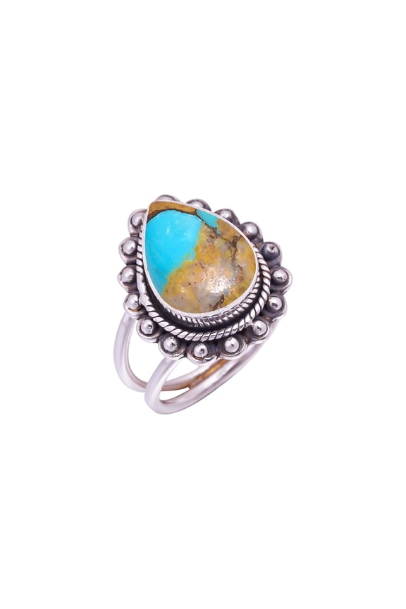 Copper Turquoise - Pilot Mountain Gemstone 925 Sterling Silver Ring V9474, Statement Ring, Blue Ring, Pear Ring, Gift For Her, Turquoise Ring