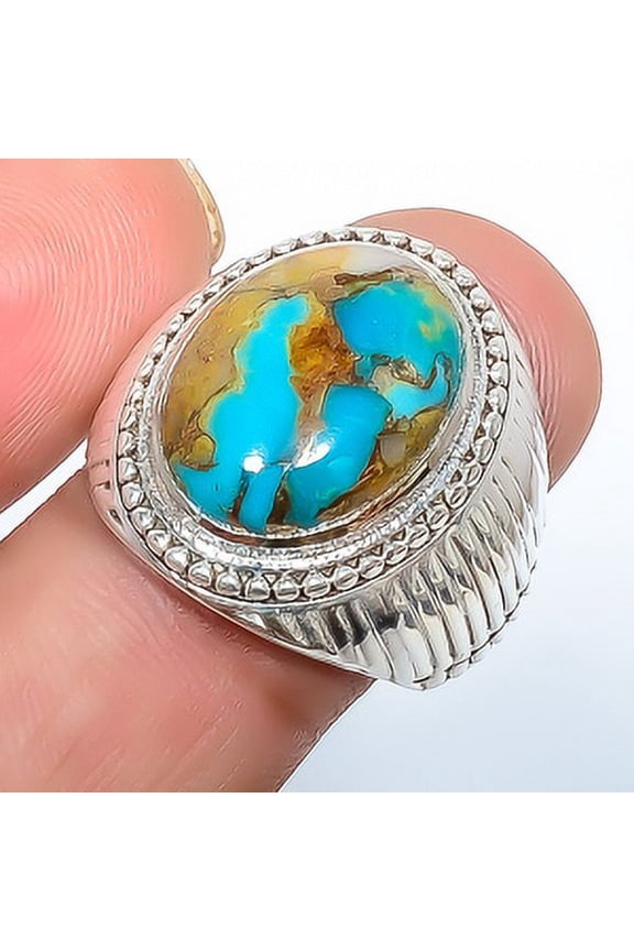 Copper Turquoise - Pilot Mountain Mines 925 Sterling Silver Ring 8 R44, Christmas Gift, Gemstone Silver Jewelry, Turquoise Ring, New Year Sale