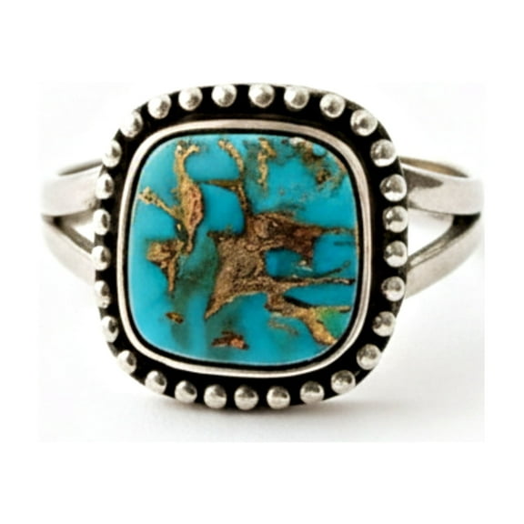 Copper Turquoise Ring, 925 Sterling Silver, Cushion Cut Gemstone Ring, Handmade Bohemian Jewelry