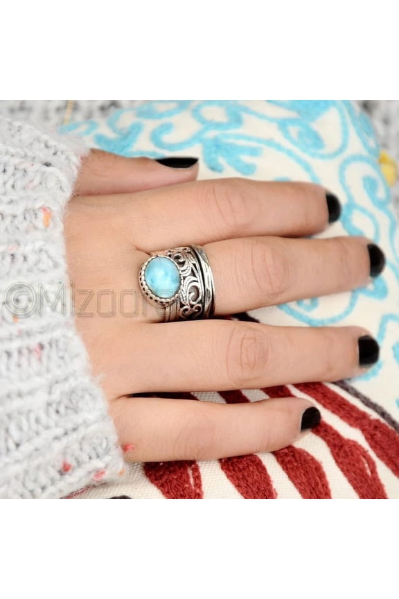 Copper Turquoise Ring, Bohemian Spinner Band, Handmade Women Ring, Funky 925Silver Thumb Fidget Ring