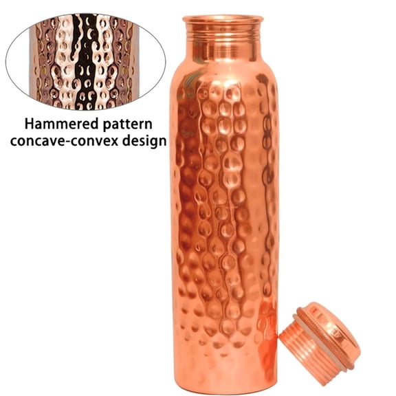 Copper Water Bottle (30oz/800ml) 100% Pure Handmade Hammered Ayurvedic Pure Copper Vessel for Drinking Heavy Duty & Leak-proof