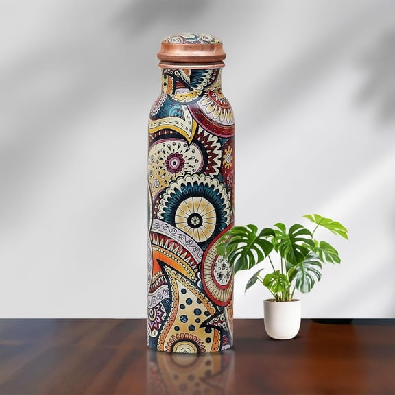 Copper Water Bottle 34 Oz Large Copper Water Bottle For Drinking  Pure Ayurvedic Multicolor Vessel For Leak-Proof Lid Bottle for Yoga,Gym,Office,&Travel