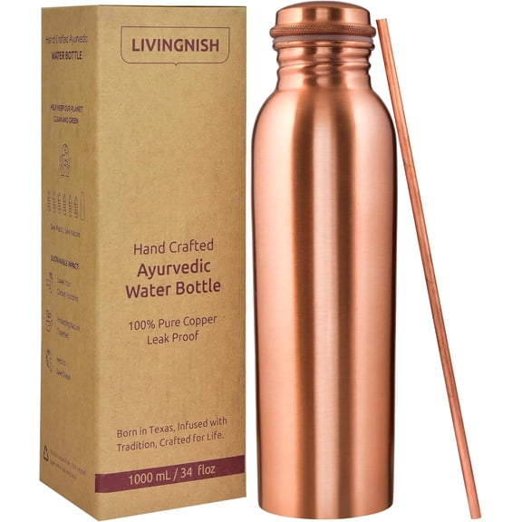 Copper Water Bottle 34 Oz Wide Mouth Classic Style