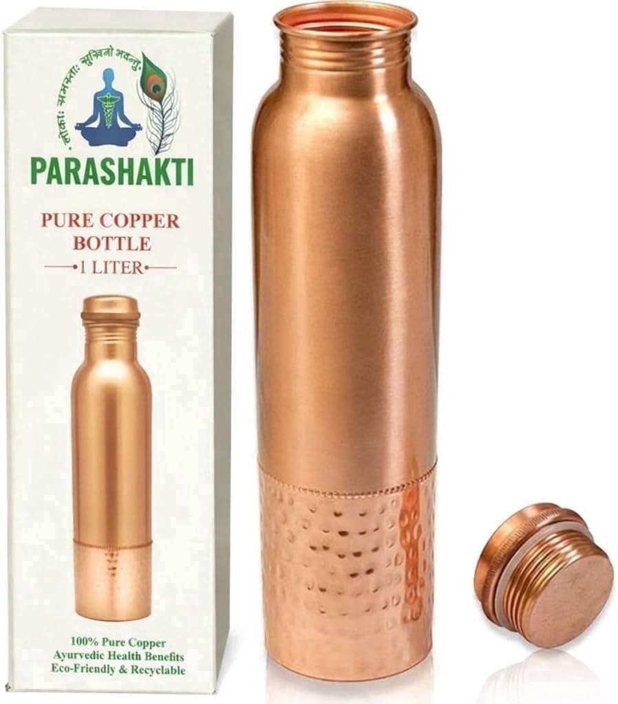 Copper Water Bottle for Drinking 34 oz Extra Large - Premium Handcrafted Ayurvedic Pure Copper Vessel - Drink More Water - Wide Mouth with Leak Proof Lid - BPA Free, Reusable