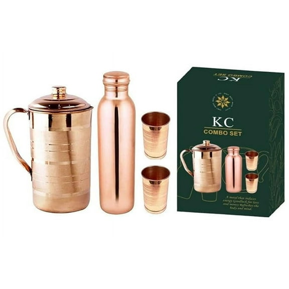 Copper Water Bottle, Jug And Glass Combo, 1000 ml Water Bottle, 1500 ml Jug, Set of Water Bottle, Jug And 2 Glass, Brown
