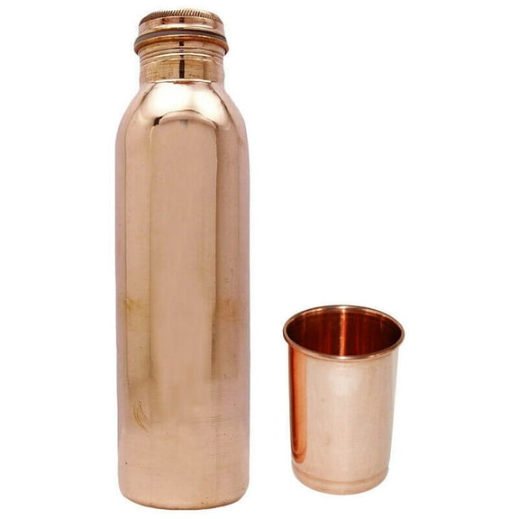 Copper Water Bottle With Glass Health Ayurveda Benefits Pure Proof Leak Yoga (1000 ml, 300ml)