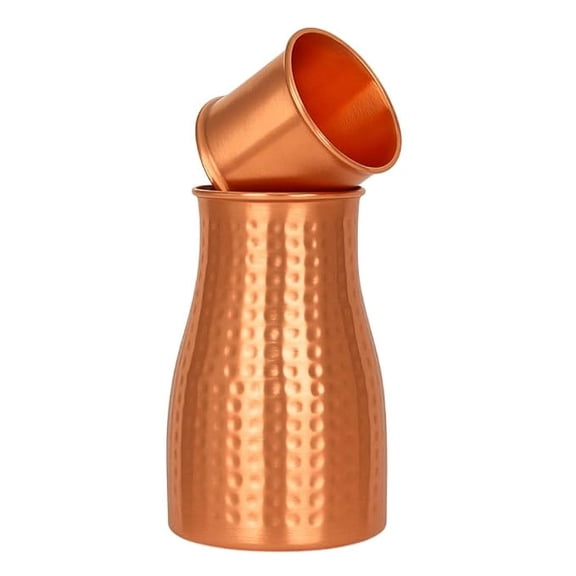 Copper Water Pot 1000ml, Copper Bedroom Water Bottle 1 Litre with Inbuilt Glass for Home, Office, New Year Corporate Gift