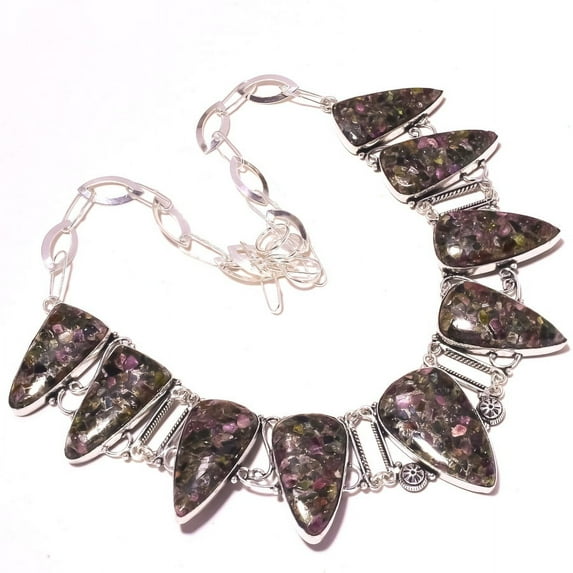 Copper Watermelon Tourmaline Vintage Style Gemstone Necklace Jewelry 18" SA 694