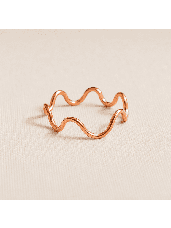 Copper Wave Ring, Minimalist Stacking Ring, Handmade Pure Copper Band, Wavy Wire Ring
