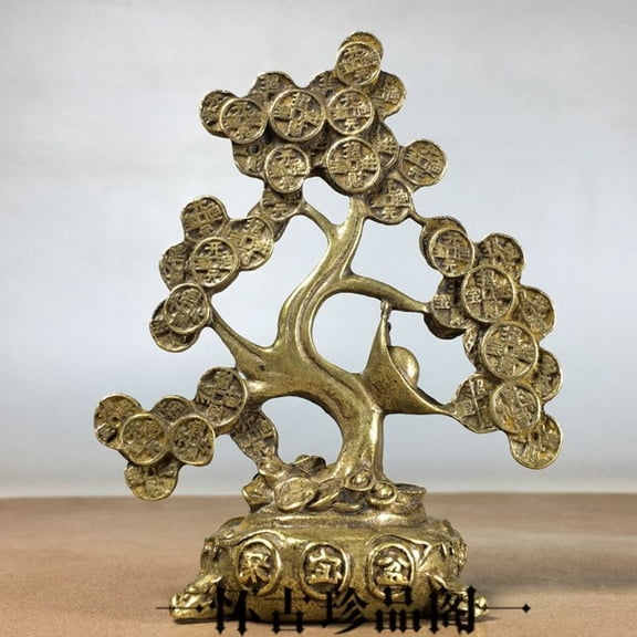 Copper Wealth Tree Sculpture Home Office Decor Cultural Artifact Abundance Symbol