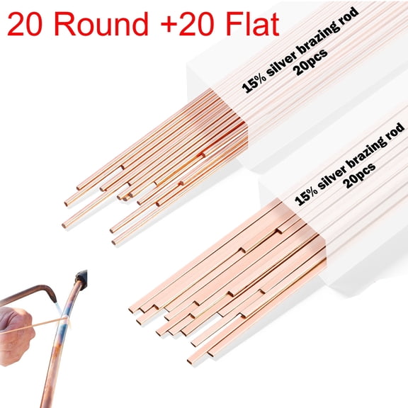 40Pcs 15% Silver Brazing Rods, BCuP-5 Phos Copper Welding Rods for HVAC, Refrigerator & Copper Pipe Repair, 0.05"x1/8"x10"