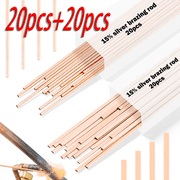 40pcs 15% Silver Brazing Rods Assorted Set 20 Round + 20 Flat, BCuP-5 Phos Copper Solder Alloys, 10" Length, High Fluidity Welding Rods for HVAC, Refrigeration and AC Repair