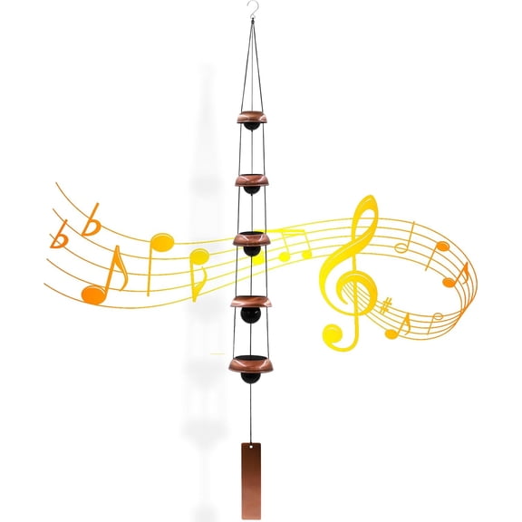 Copper Wind Chimes for Outside - 5 Bell Musical Feng Shui Windchime for Garden, Patio, Porch Decor & Gifts