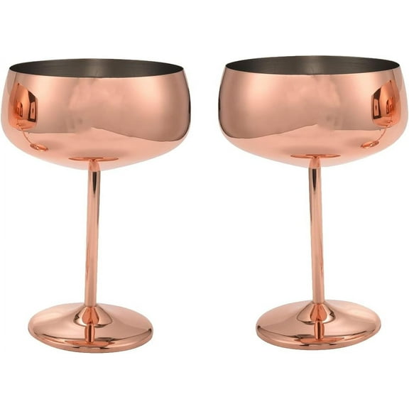 Copper Wine Glasses,Set of 2 Champagne Cocktail Glass, Vintage Martini Glasses Wine Goblet,Stainless Steel Wine Glasses for Travel Camping Pool Outdoor Picnics