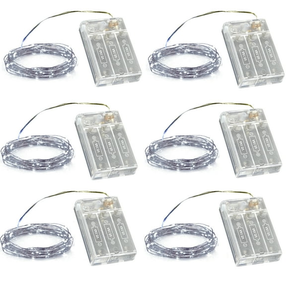 Copper Wire Fairy Twinkle String Lights, Cold White Mini Little Firefly Decorations For Mason Jar Wedding Christmas Tree Decor 16 Feet Set Of 6