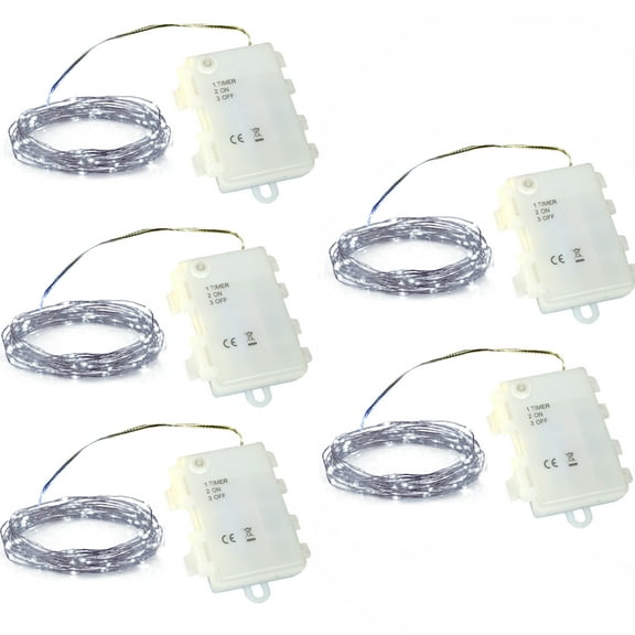 Copper Wire Fairy Twinkle String Lights With Timer Cold White Battery Operated Mini Pixie Lights Little Firefly Decorations For Mason Jar Wedding Christmas Tree Decor 16 Feet 50 LEDs 6/18 Hour Set Of