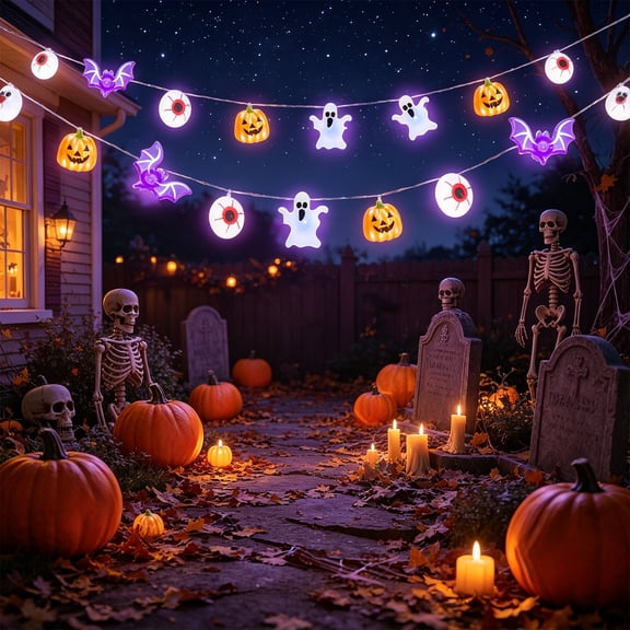 Copper Wire Halloween String Lights with Ghost, Eyeball & Pumpkin Charms, Waterproof Battery-Operated Lamp Strands with Timer, Luminous Decor for Indoor Outdoor Yard Holiday Parties, Multicolor