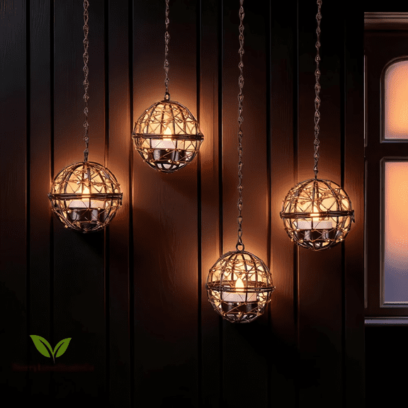 Goyuon Copper Wire Solar-Powered Outdoor Hanging Lanterns, Waterproof, Solar Candle (4 Count)