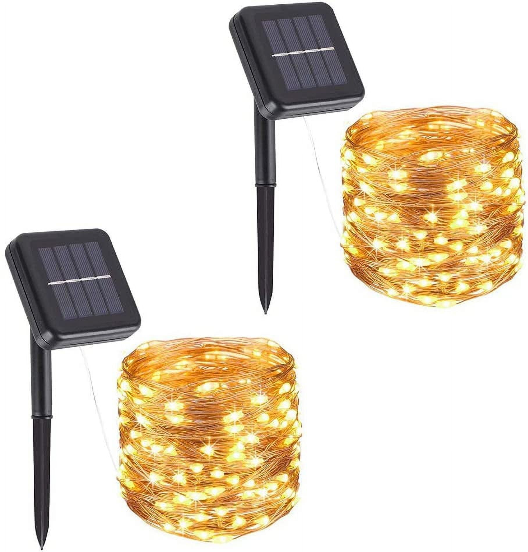 Copper Wire Solar String Lights 100 LED, 8 Modes, Warm White, 2 Packs