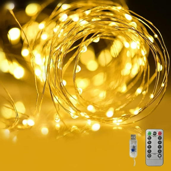 Copper Wire String Lights USB Powered LED Fairy Lights 8 Modes with Timer Remote Control for Home Bedroom Birthday Party Wedding Christmas Festival Decor (32.8ft 100leds, Warm White)