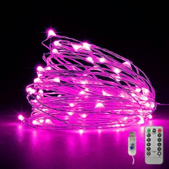 Copper Wire String Lights USB Powered LED Fairy Lights 8 Modes with Timer Remote Control for Home Bedroom Birthday Party Wedding Christmas Festival Decor (65.6ft 200leds, Pink)