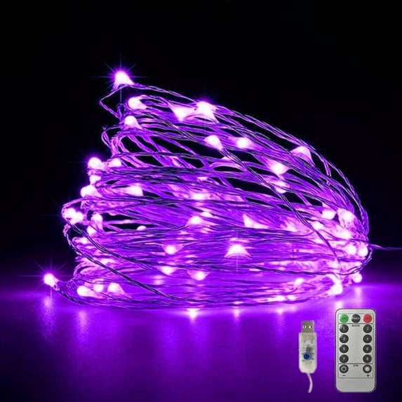Copper Wire String Lights USB Powered LED Fairy Lights 8 Modes with Timer Remote Control for Home Bedroom Birthday Party Wedding Christmas Festival Decor (98.4ft 50leds, Purple)