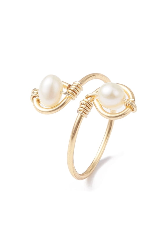 Copper Wire Wrapped Natural Cultured Freshwater Pearl Toe Open Ring Cuff Toe Ring for Women Golden 1~15mm Inner Diameter: 16.8mm