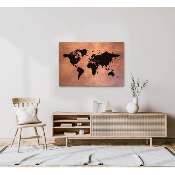 Copper World Map Of The On Colored Wall Art Print, Travel Inspired Home And Office Decor