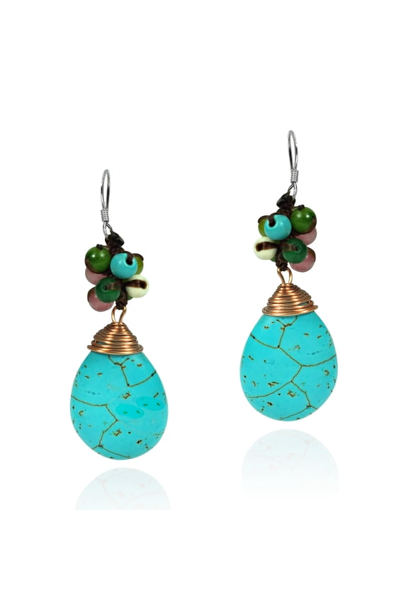 Copper Wrap Turquoise Multi Stones 925 Silver Drop Earrings