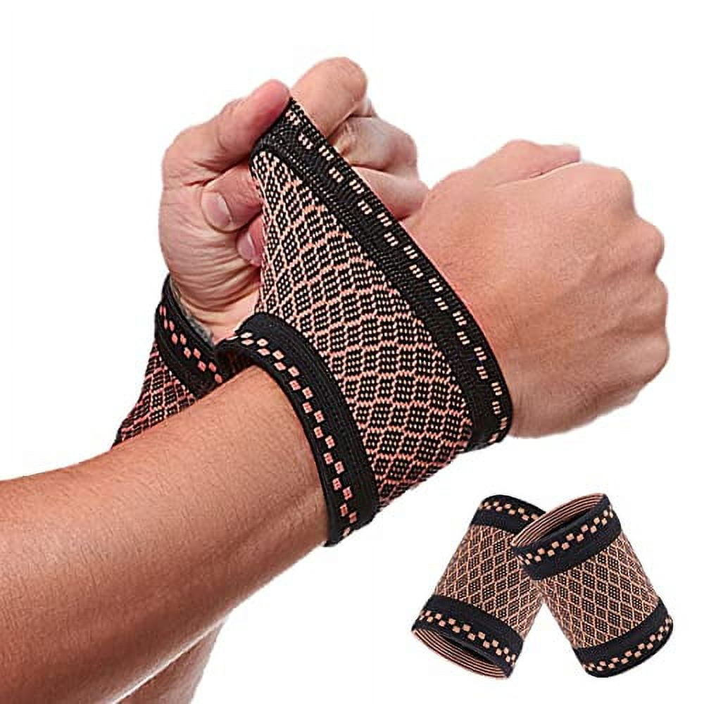 Copper Wrist Compression Brace (2Pcs), Elastic Wrist Support Sleeve Wrist Braces for Tendonitis, Arthritis, Carpal Tunnel Pain Relief, Soft Wrist Wrap Wristbands for Sport, Fitness, Workout, Typing(M)