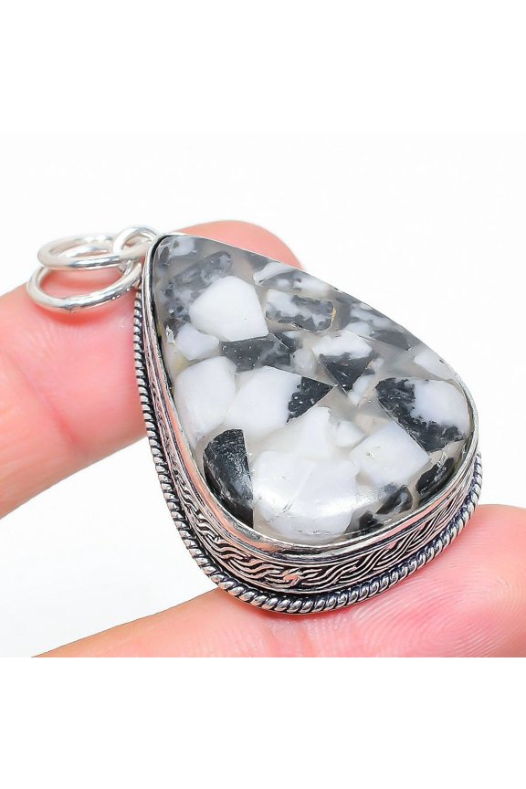 Natural Copper Zebra Jasper Gemstone 925 Sterling Silver Pendant 2.17"