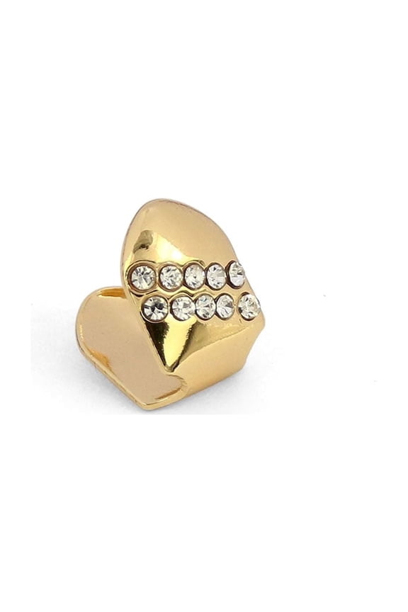 Copper Zirconia Double Row Teeth Grillz Single Piece, Gold or Silver Tone with 12 Round CZ Stones, Hip Hop Party Dental Jewelry for Men & Women