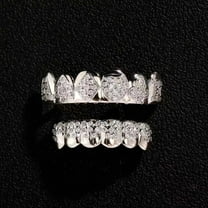 Copper Zirconia Poker Suit Grillz Set, Gold & Silver Tone with Heart/Spade/Diamond/Club Designs, Iced Out Hip Hop Teeth Jewelry for Men & Women