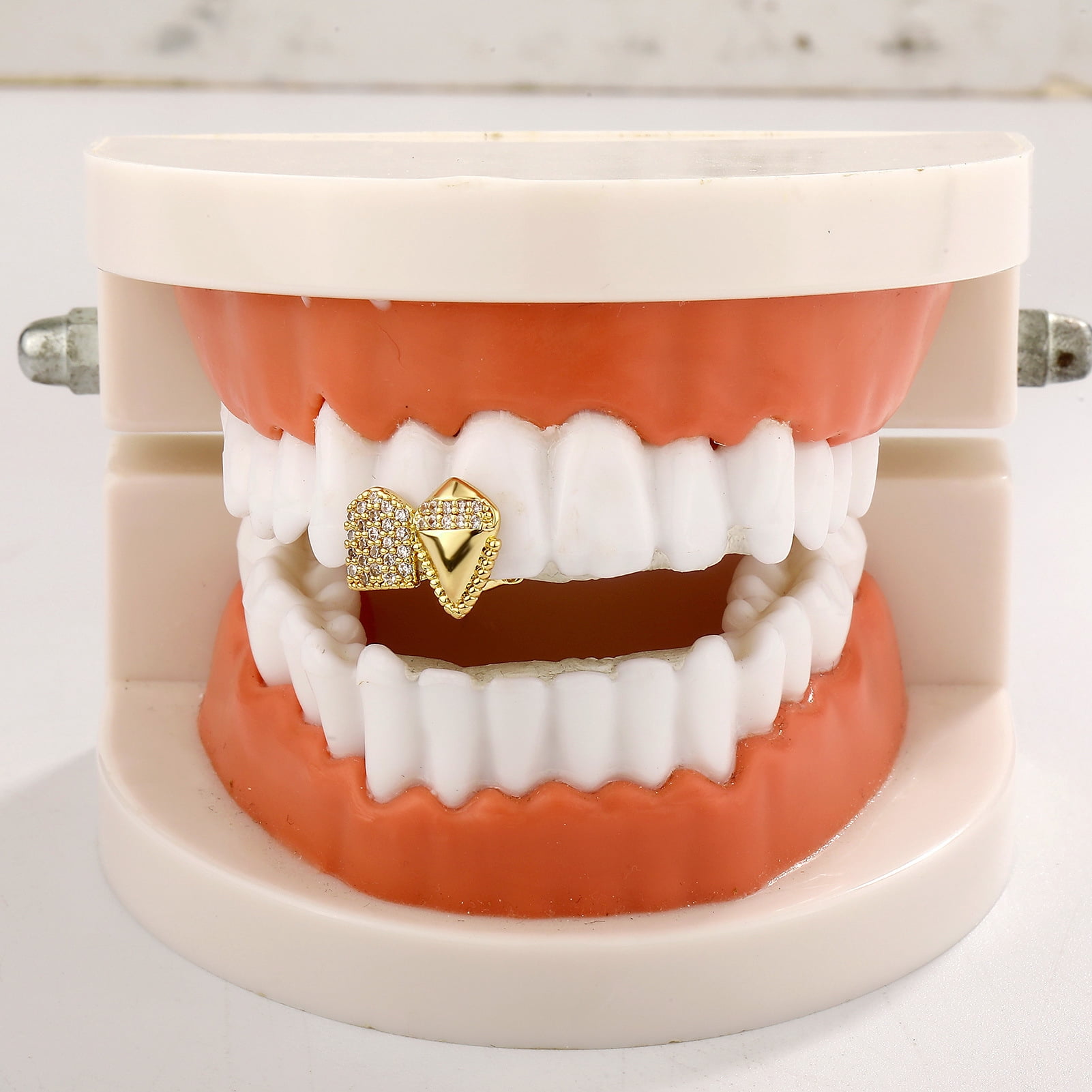 Triangle Fangs Copper Zirconia Sharp Triangle Tooth Grillz, Gold or Silver Tone Spiked ...