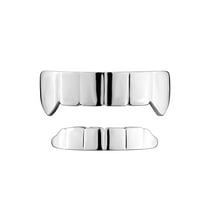 Copper Zirconia Smooth Surface Grillz Set for Upper and Lower Teeth,Gold or Silver Tone Minimalist Design,Hip Hop Party Dental Jewelry for Men & Women