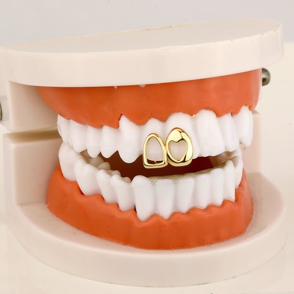 Copper Zirconia Star Cutout Tooth Grillz for Men & Women, Gold or Silver Tone Heart & Arch Shape, Hip Hop Party Daily Wear Dental Jewelry
