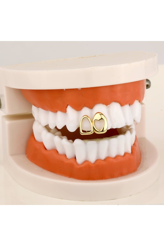 Copper Zirconia Star Cutout Tooth Grillz for Men & Women, Gold or Silver Tone Heart & Arch Shape, Hip Hop Party Daily Wear Dental Jewelry