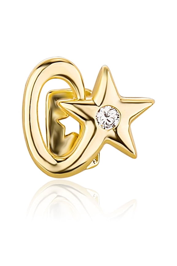 Copper Zirconia Star & Heart Tooth Grillz Single Piece, Gold or Silver Tone Iced Dental Jewelry for Men & Women, Hip Hop Party Costume Teeth Cap