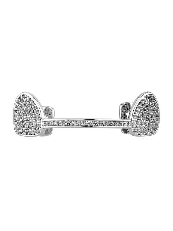 Copper Zirconia Teeth Grillz, Silver & Gold Tone Iced-Out Design with Dense CZ Stones, Symmetrical Open-Back Hip Hop Dental Jewelry for Men & Women