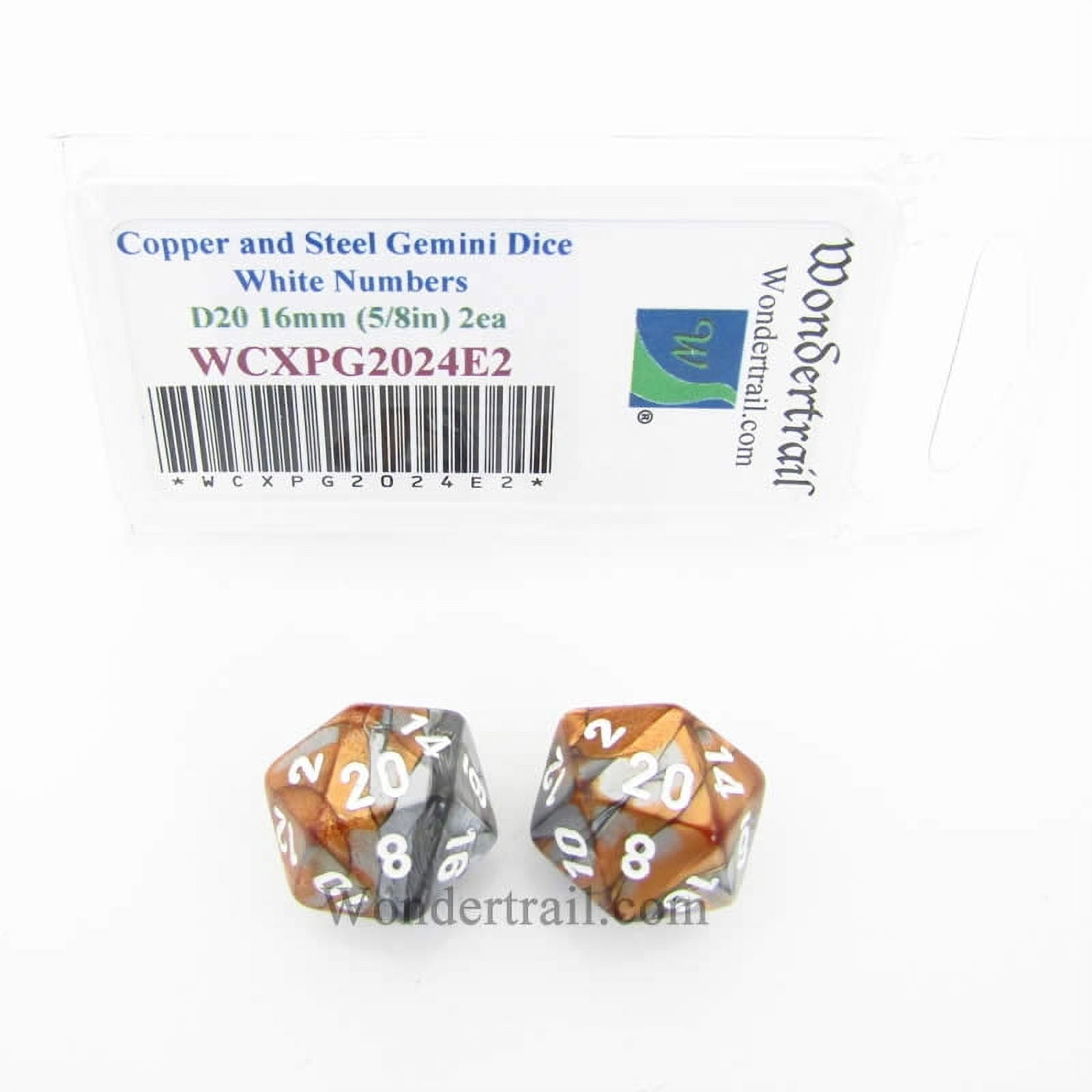 Wondertrail Gemini Dice Set - Green & Red D20 With White Numbers (Pack Of 2) - 16mm For Tabletop Games
