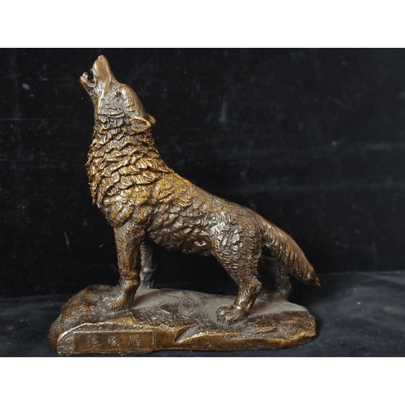 Copper art Ferocious copper Coyotes,wolf statue, Wild anmimal sculpture, small dog Zodiac dog Mini miniature Collect Big dog Ornament fs0122