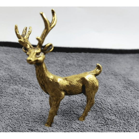 Copper art Ferocious copper deer statue, Wild anmimal sculpture, small deer Animal deer Mini miniature Collect deer Ornaments Table decor 2