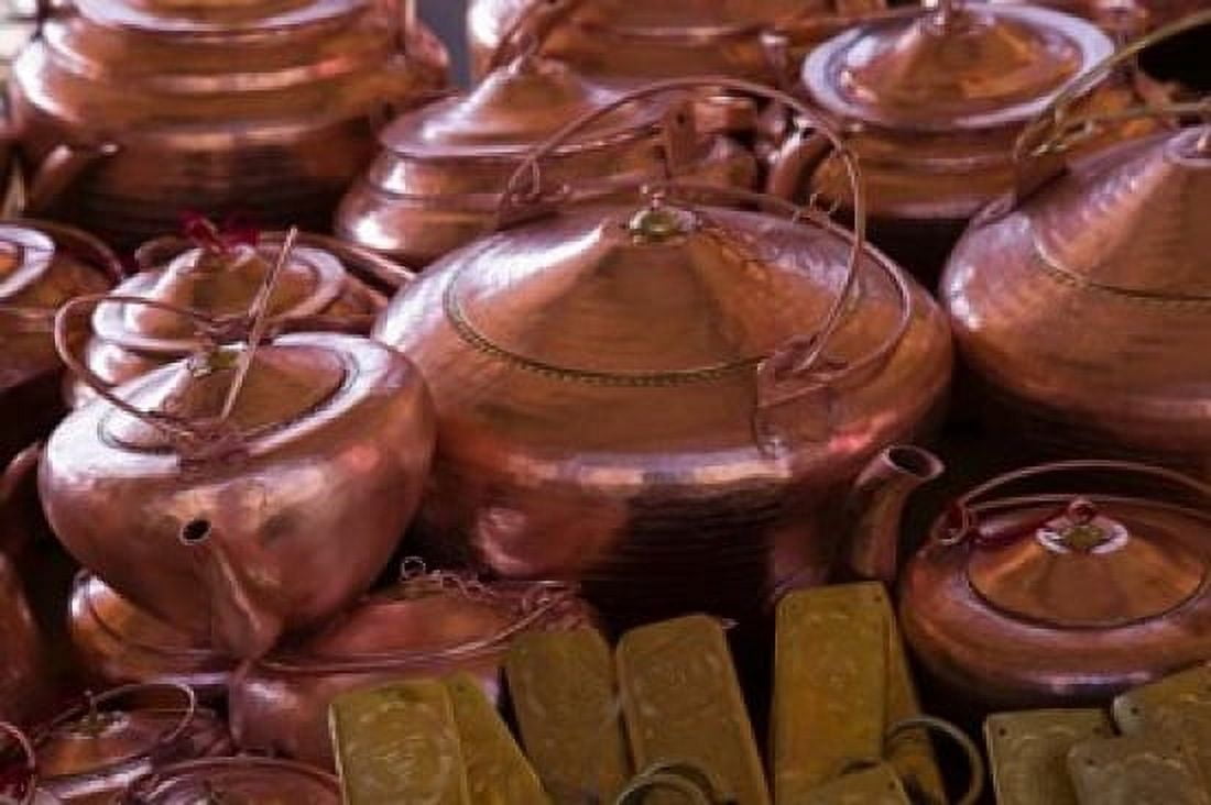 Copper kettles Lijiang Market Lijiang Yunnan Province China Canvas Art - Walter Bibikow DanitaDelimont (24 x 15)
