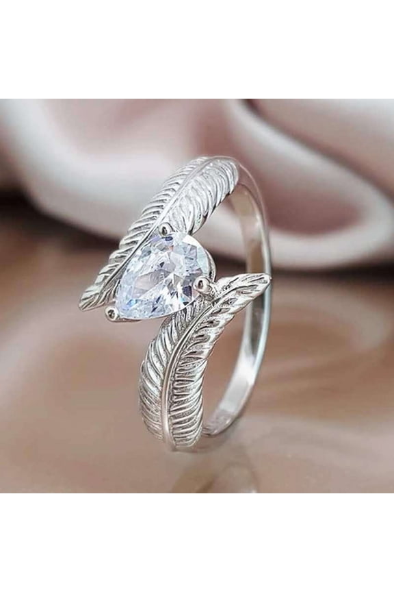 Leaf Ring Copper Plated Silver Alloy with Gemstones Inlay Creative Design Fashion Jewelry Gift for Her Individually