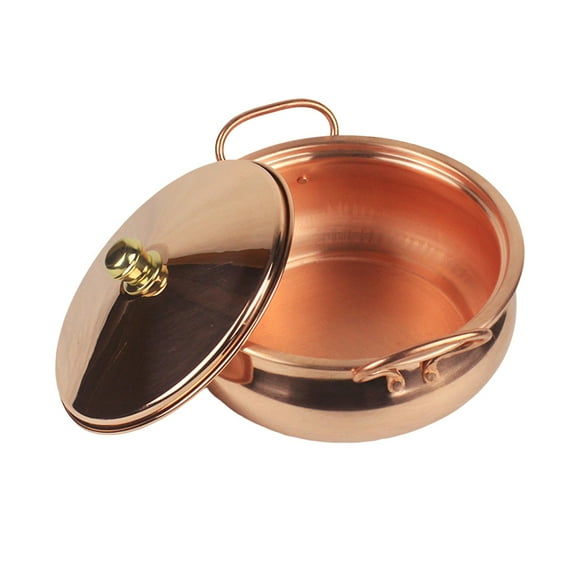 Copper pot for stove, pasta pot, casserole with lid, double-ear soup pot, handmade shabu, pot hot pot, for picnic, stove, household, cooking at home