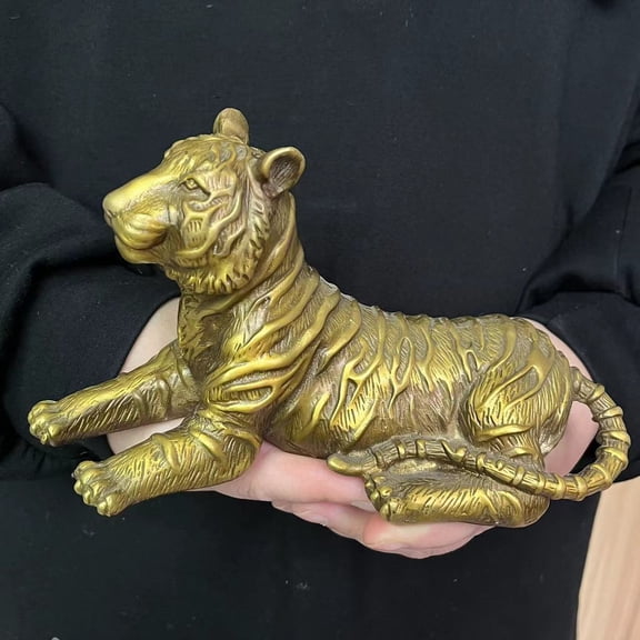 Copper tiger Figurine Home Decoration brass Vintage statue,Wild animal sculpture,Tiger Zodiac tiger miniature Collect Big cat Lion Ornaments