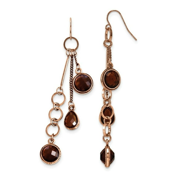 Copper-tone Brown Acrylic Beads Dangle Earrings - Measures 80x10mm Wide